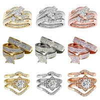 3 pcsset luxury purple crystal ladies ring rhinestone zircon for women party wedding engagement jewelry