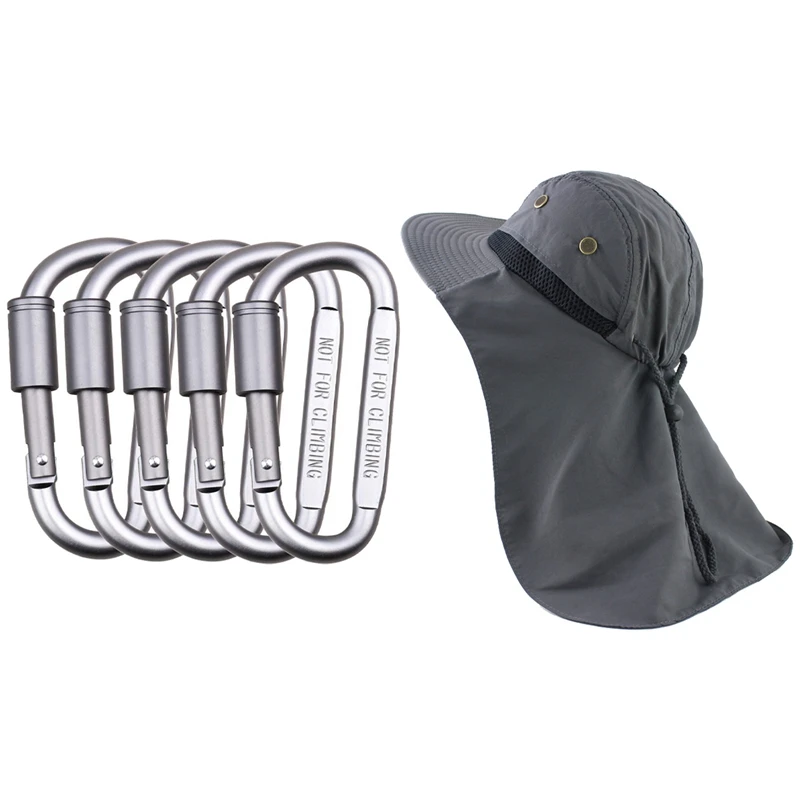 

Aluminum Alloy D Ring Clip D Shape Carabiner Keyring Keychain Clip & Hat With Neck Outdoor Uv Protection Sun Hat
