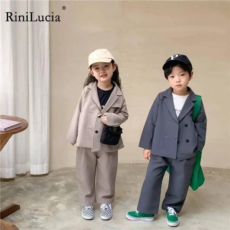 

RiniLucia Spring Autumn Children Fashion Suit Clothes Sets Kids Solid Color Tailoredsuit Suit Jacket and Suit Pants 2pcs Sets