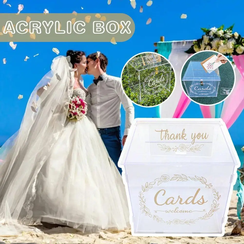 

Акриловая коробка для свадебных карт, коробки для свадебных карт для приема, прозрачная коробка для карт, большие конверты для писем с замком и слотом B2f6