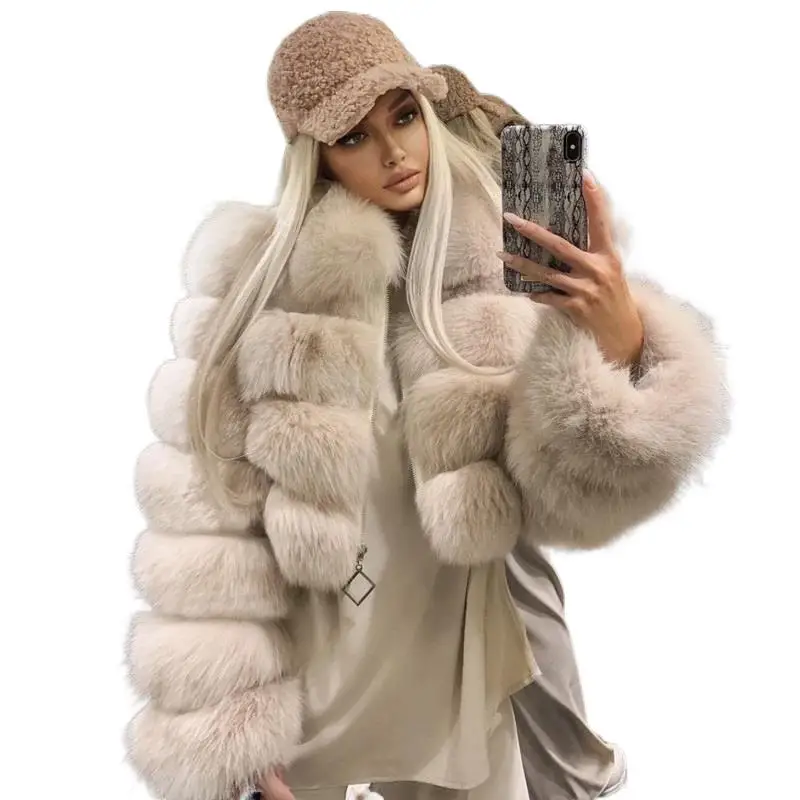 Enlarge Real Fox Fur Short Coats Women Winter Warm Natural Whole Skin Genuine Fox Jackets With Fur Collar For Women Luxury Soft Overcoat