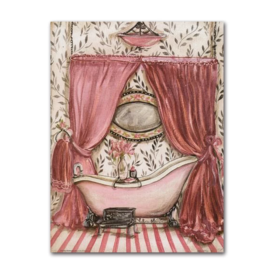 

Винтажная потертая викторианская Ванна во французском стиле, холст с рисунком, Настенный декор для ванной, картины, постеры, эстетическая комната Dec