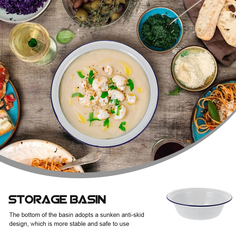 

Enamel Bowl Basin Bowls Soup Enamelware Vintage Mixing Serving Tray Salad Bow Printing Wash Round Tableware Plates Ceramic