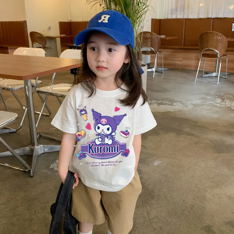 

Sanrio Kuromi Children's T-Shirts Anime Melody Cotton Breathable Tops Cute Cartoon Printing Short-Sleeves Casual Children's Wear