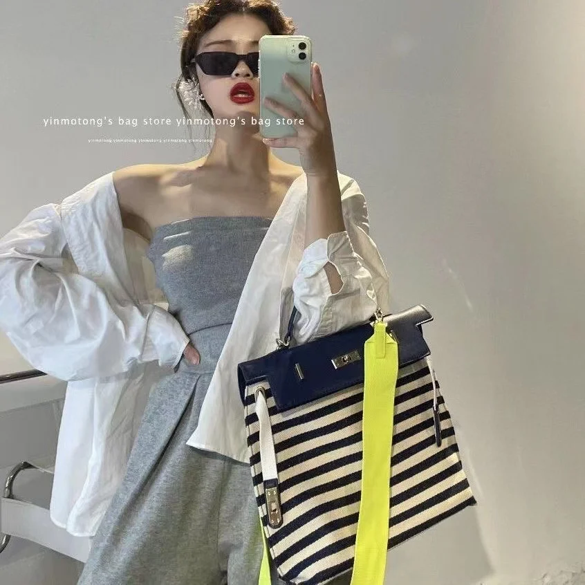 Женская Холщовая Сумка-тоут через плечо в полоску