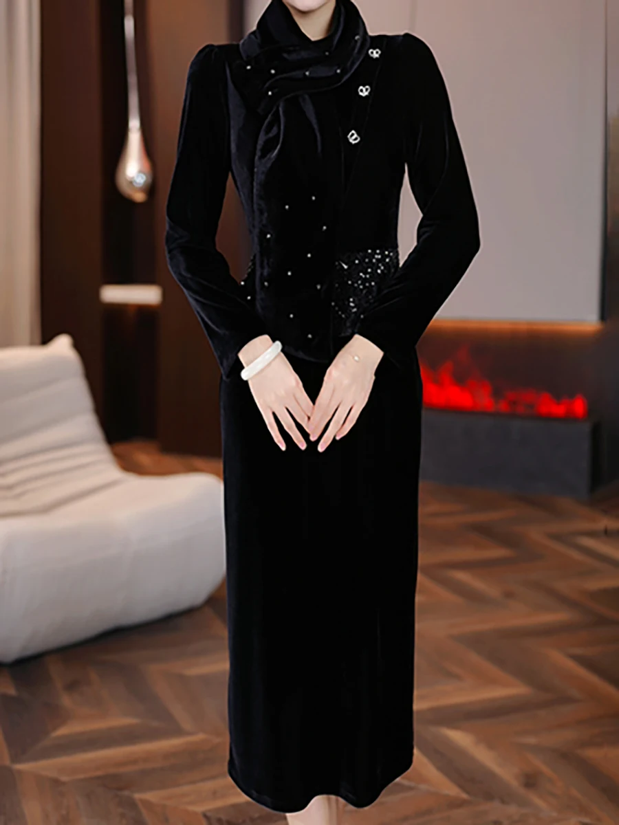 2024 зимнее утолщенное платье для всего тела миди высококачественная женская