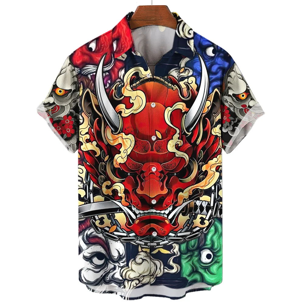 

2023 Hot Sell Shirt For Men Japanese Ghost Samurai Mask 3d Printed Men Clothing Loose Oversized-Shirt Casual Top Hawaiian Shirts