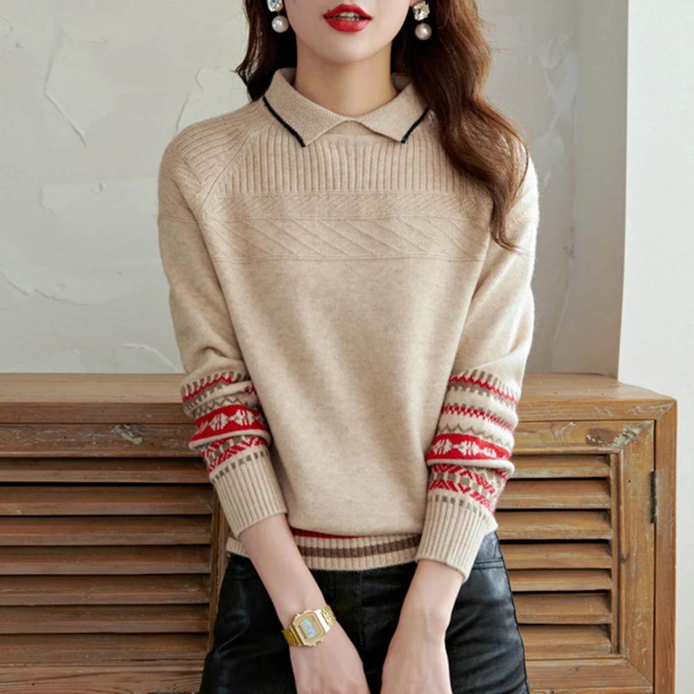 

Lapel Sweater Women's Autumn New Korean Fashion Retro Temperament Loose Slimming All-match Design Sense Layered Knitted Top