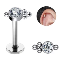 1pc 1 2x68mm 16g labret piercing bar round crystal ball lip ring stud earring helix piercing tragus conch nose piercing jewelry