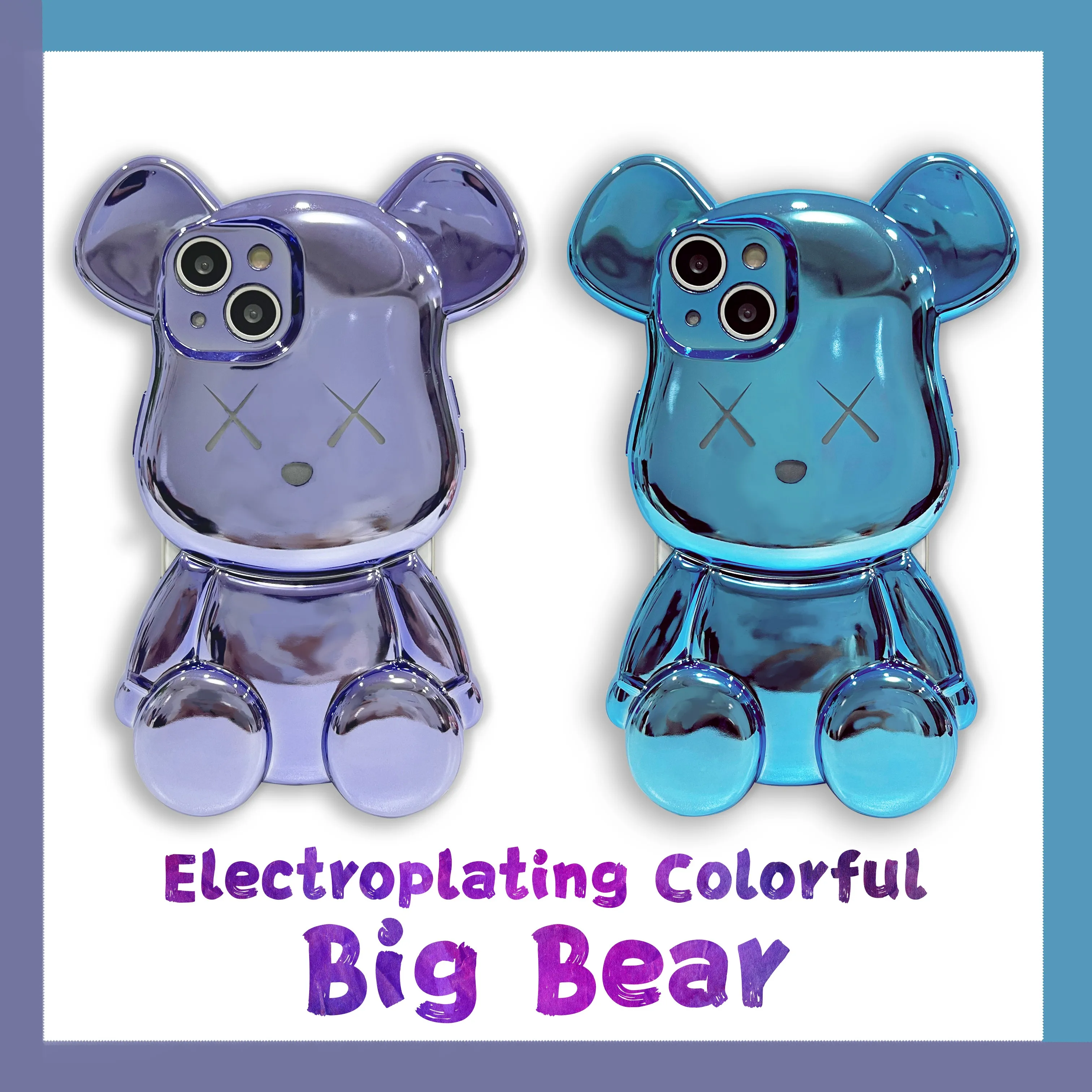 

Colorful Electroplating Big Bear Case For iPhone 11 12 13 Pro Max Mini 7 8 Plus XR X XS MAX Trend Luxury Original Cover