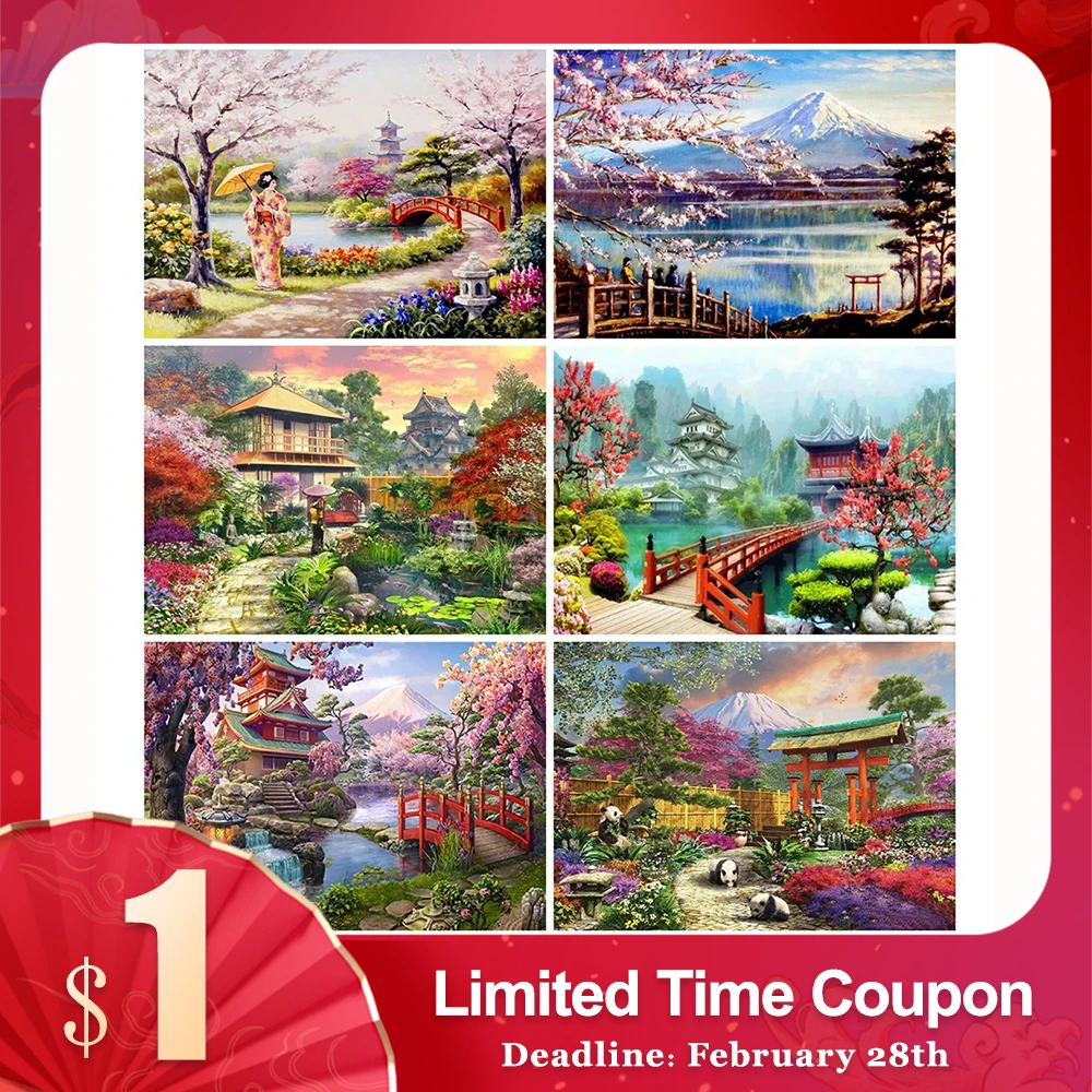 

MomoArt Алмазная вышивка дом 5D DIY Алмазная мозаика Цветение вишни алмазная картина пейзаж картины стразами полная выкладка подарок ручной рабо...