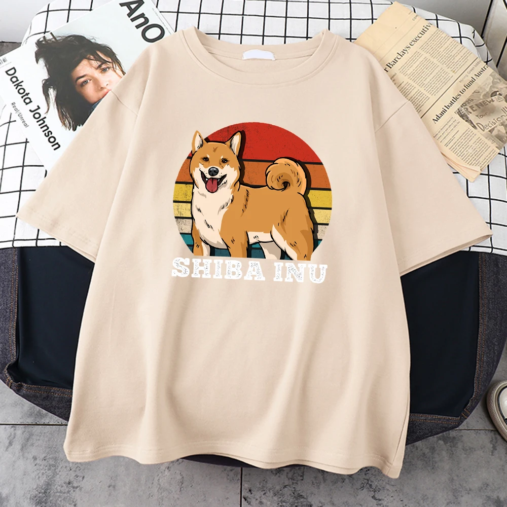 

Футболка Шиба-ину мужская с мультяшным принтом, свободная рубашка с круглым вырезом, Винтажная Футболка оверсайз, удобная летняя одежда
