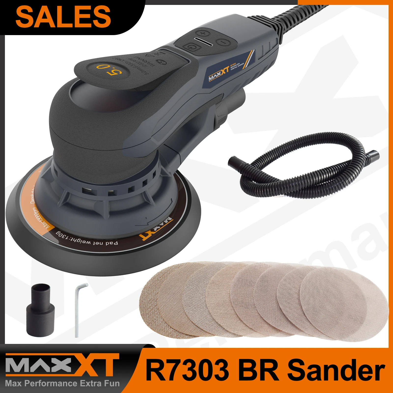 MAXXT 350W Eccentric Size 5mm Brushless Random Orbital Sander With 6inch 150mm Pad For Wood Metal Drywall Sanding