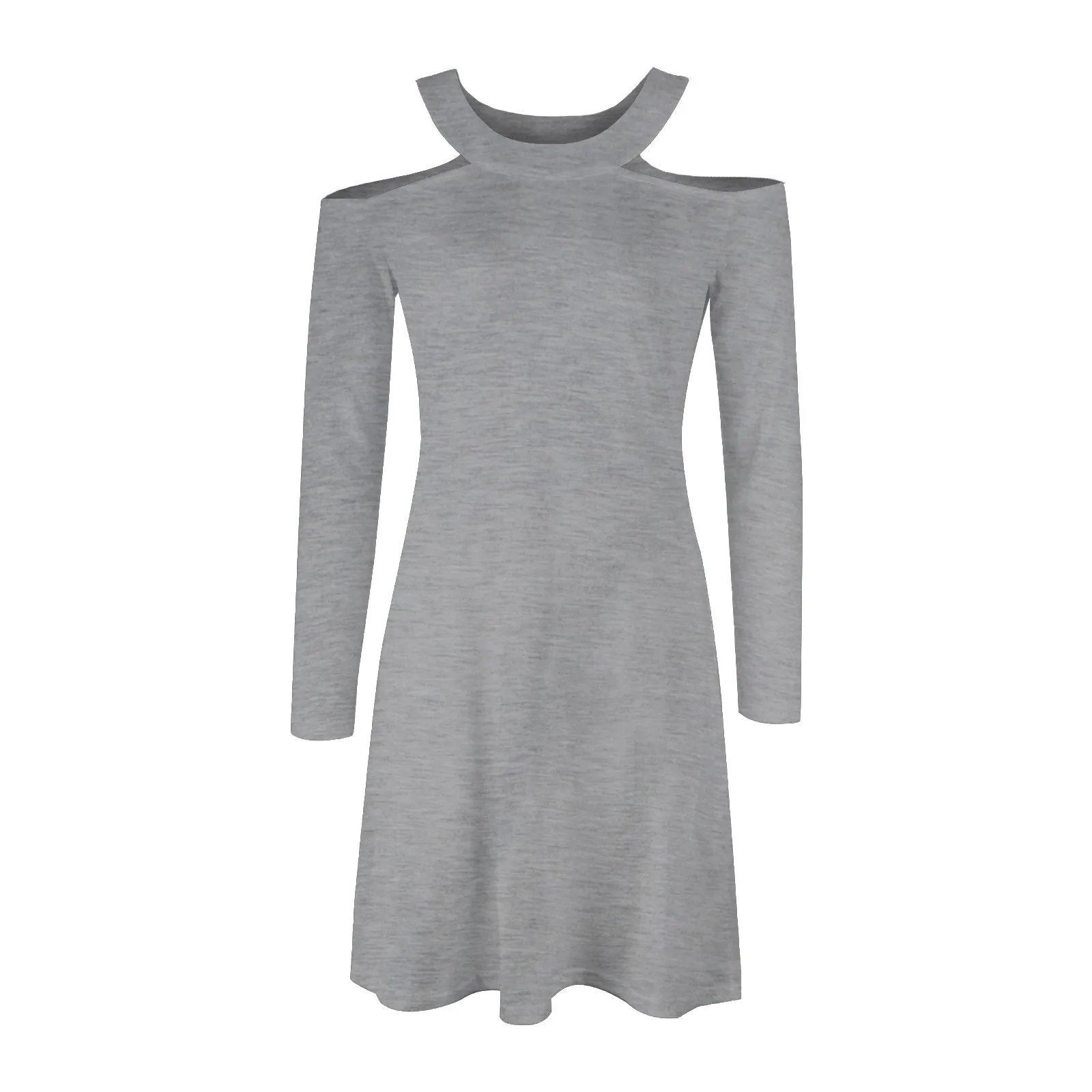 Женское платье с круглым вырезом длинным рукавом и открытыми плечами |