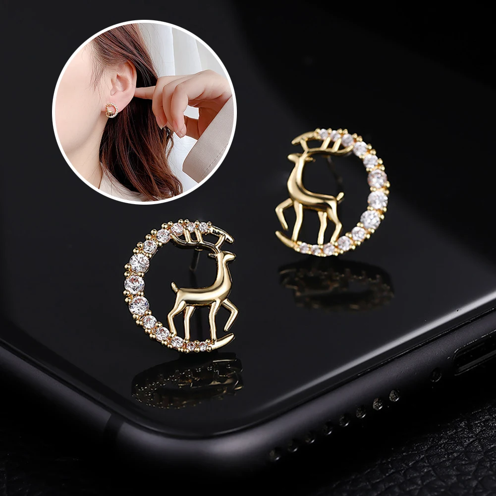 

Alloy Gold Color Elk Earrings Christmas Elements Earrings Wedding Jewelry Gifts Deer Stud Earrings Animal Rhinestone Earring