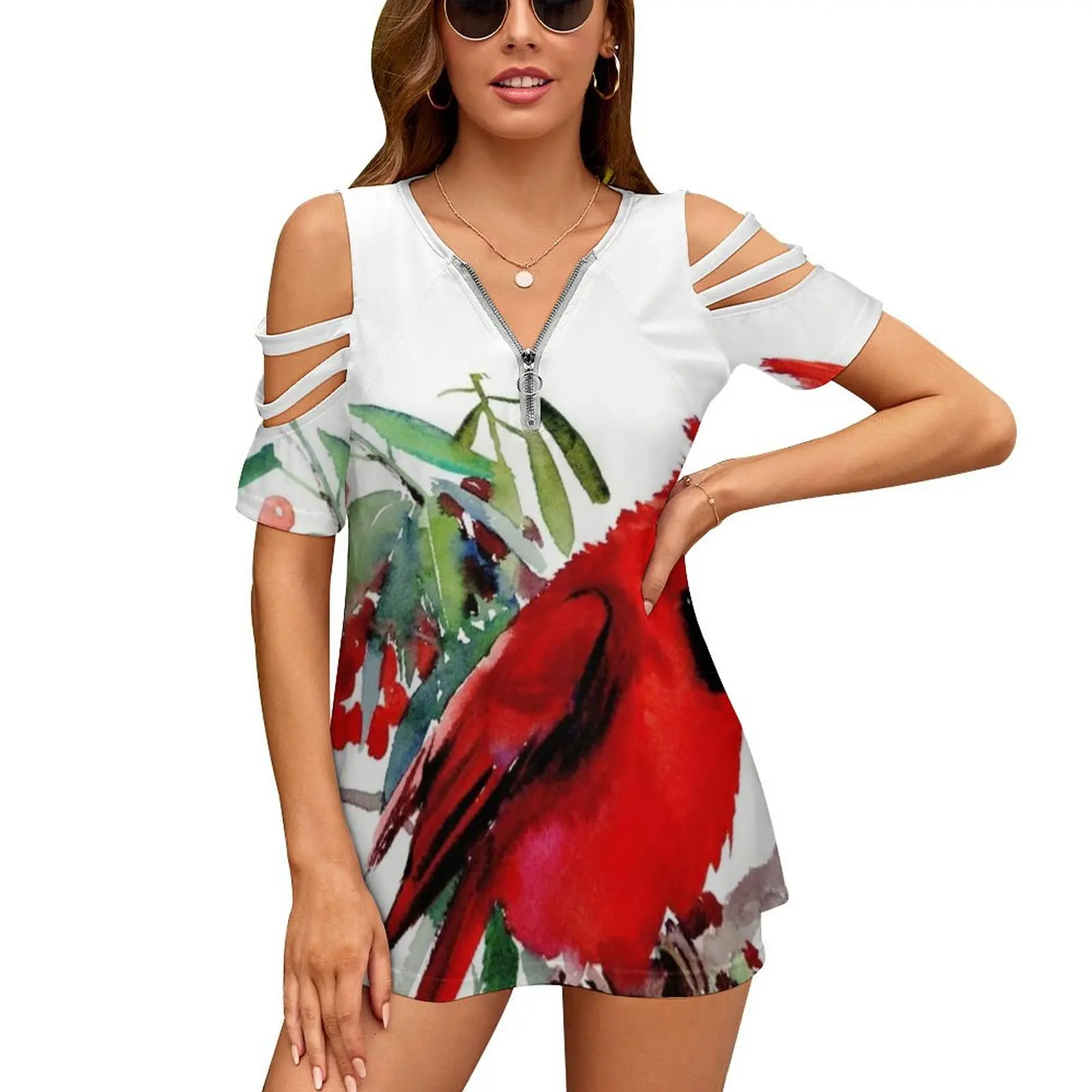 

Женская рубашка на молнии, с открытыми плечами и коротким рукавом