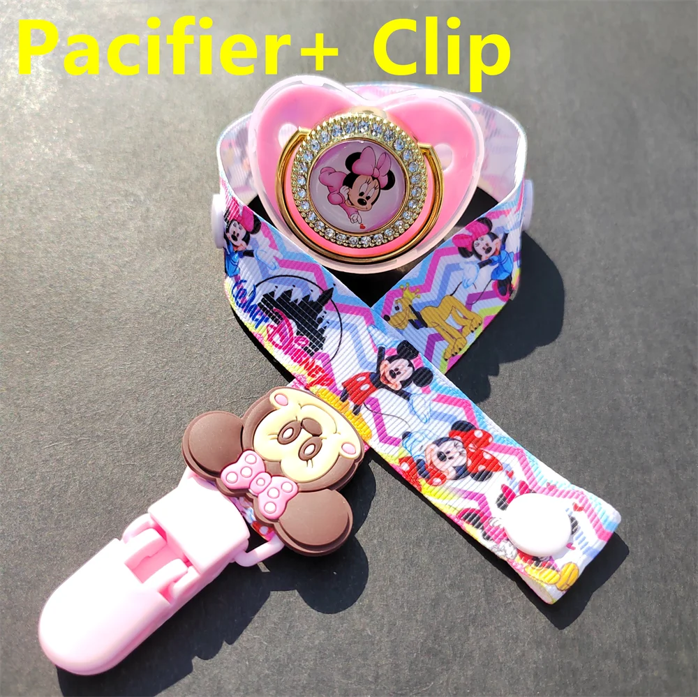 

Disney Minnie Mouse Print Baby pacifier and Clip Newborn silicone pacifier Pink shiny baby nipples BPA-free Baby pacifier 0-36M