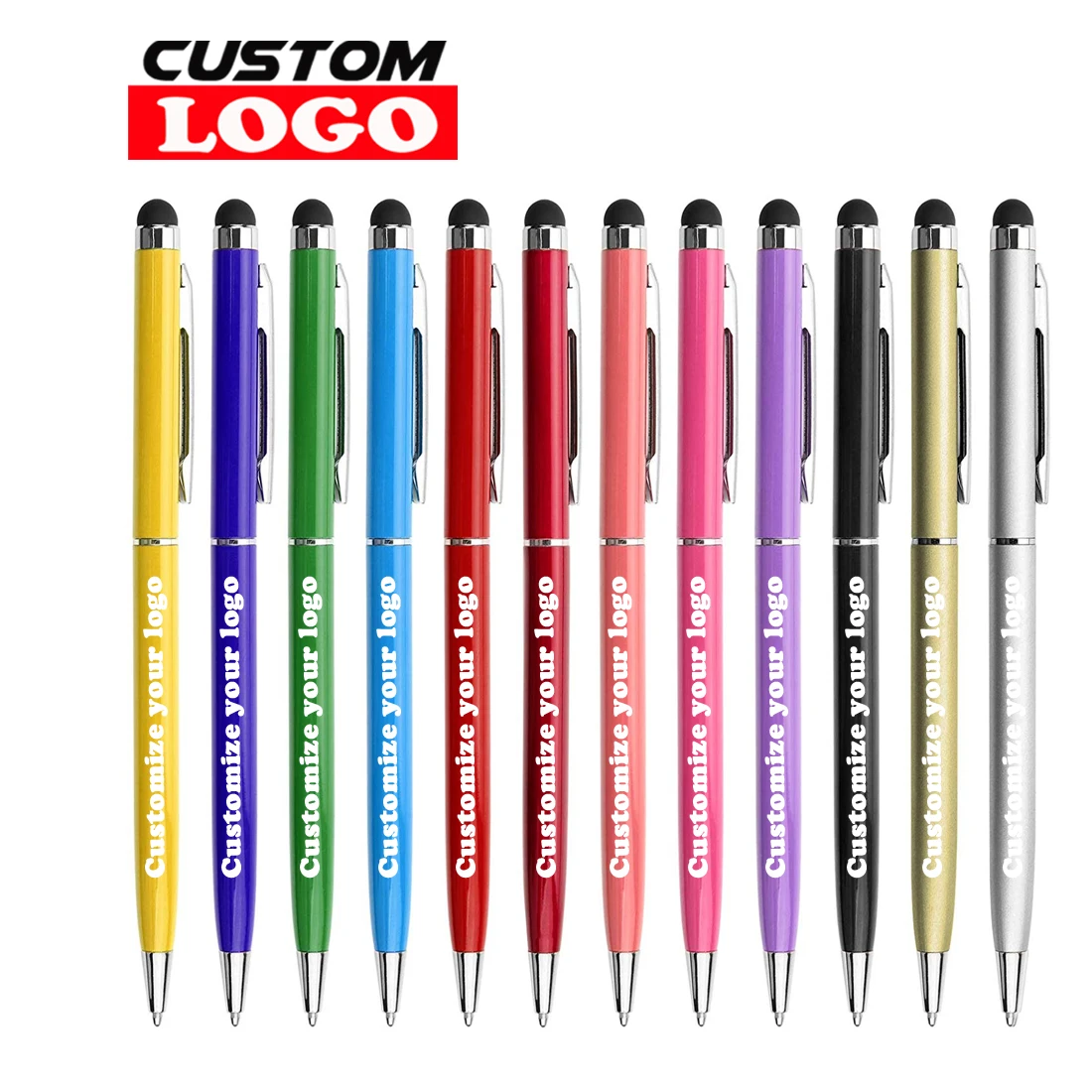 100Pcs/Lot Mini Metal 2 In 1 Touch Screen Stylus Universal Roller Ballpoint Pen Free Custom Logo Engraved Name Advertising Gifts