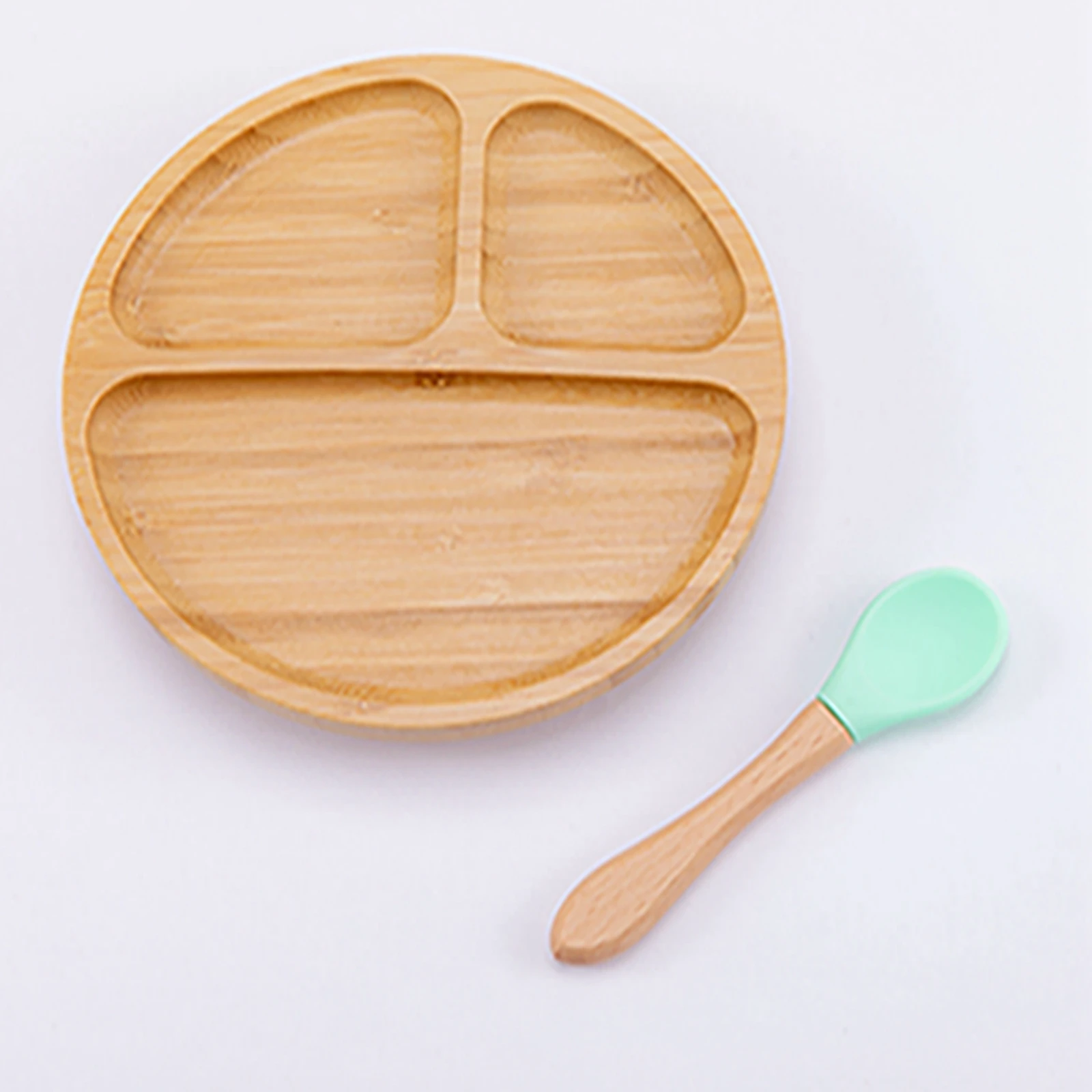 

Let's Make Baby Plates Set Wooden Cartoon Dinner Fork Spoon Children Feeding Plate Safe Edible Silicone Product