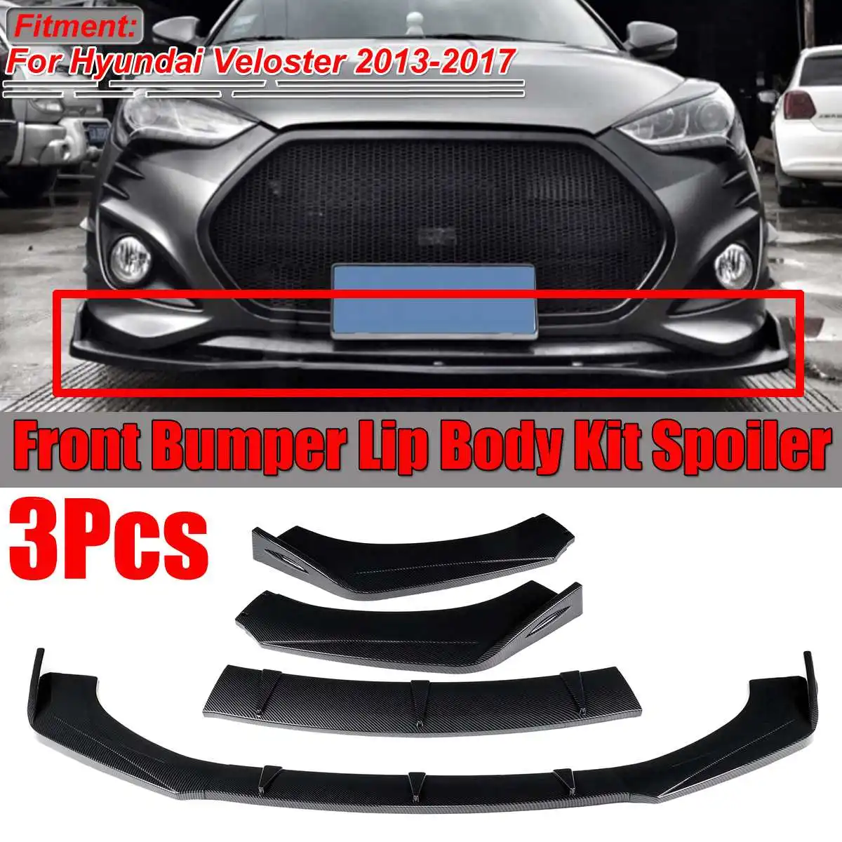 

3Pcs Car Front Bumper Splitter Lip Body Kit Spoiler Diffuser Deflector Protector Guard For Hyundai For Veloster 2013-2017