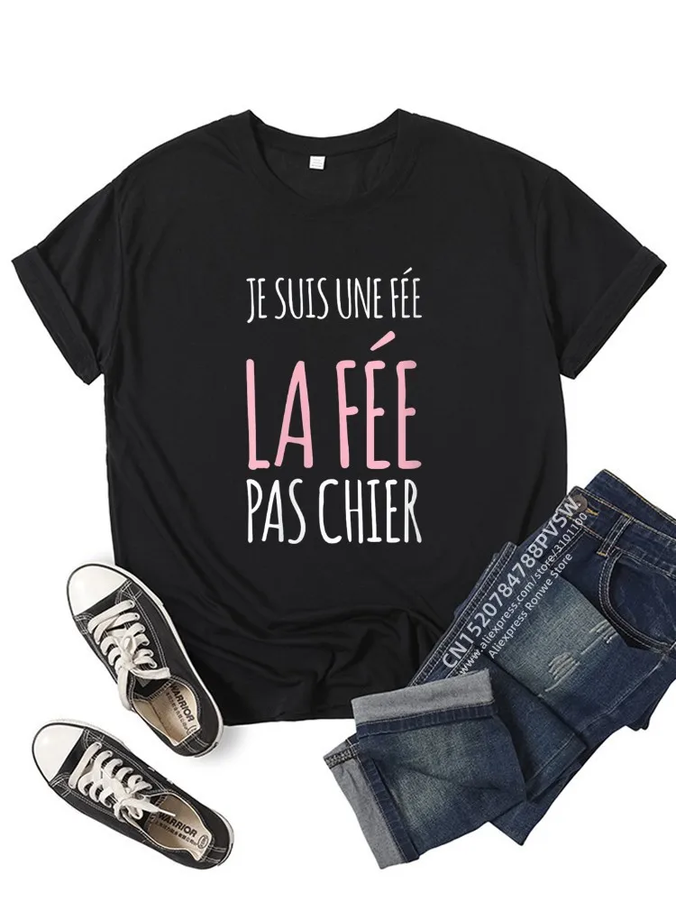 France Funny Letter Manche Courte Humour Je Suis Une Fée Graphic T-shirt Girl Y2K Harajuku Black Pink Red New Tee Tops images - 6