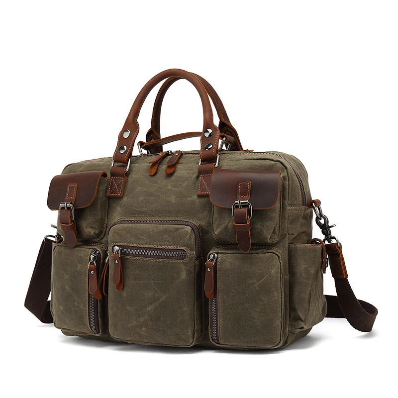 Crazy Horse Leather Men's Bag European and American Fashion Casual Canvas Bag Men's Messenger Shoulder Bag Men's travel handbag