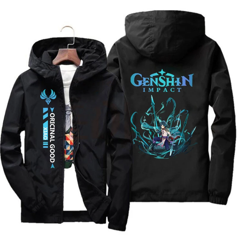 

Коллекция Лето-Осень 2022, тонкий свитер на молнии серии Genshin Impact, Повседневная Толстовка XIAO, уличный модный свитер, топы, Y2k стиль