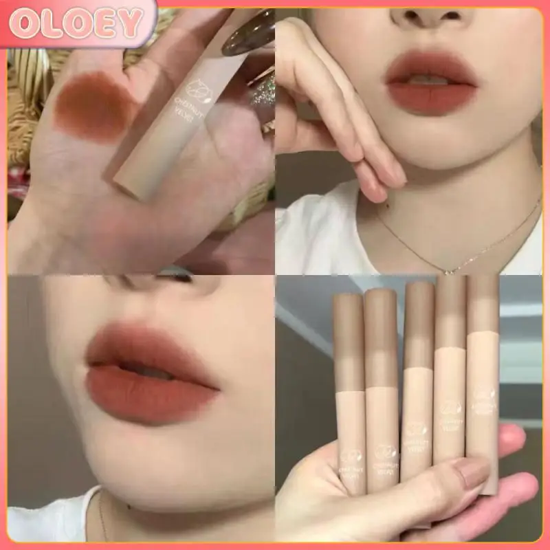 

Lasting Colored Lipstick Chestnut Milk Tea Lip Gloss Moisturizing Lip Glaze Waterproof Lipgloss 12 Colors Red Lip Tint Mud