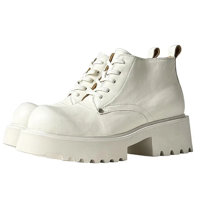 Осень-зима белые ботильоны из натуральной кожи рост 6 см теплые ботинки на