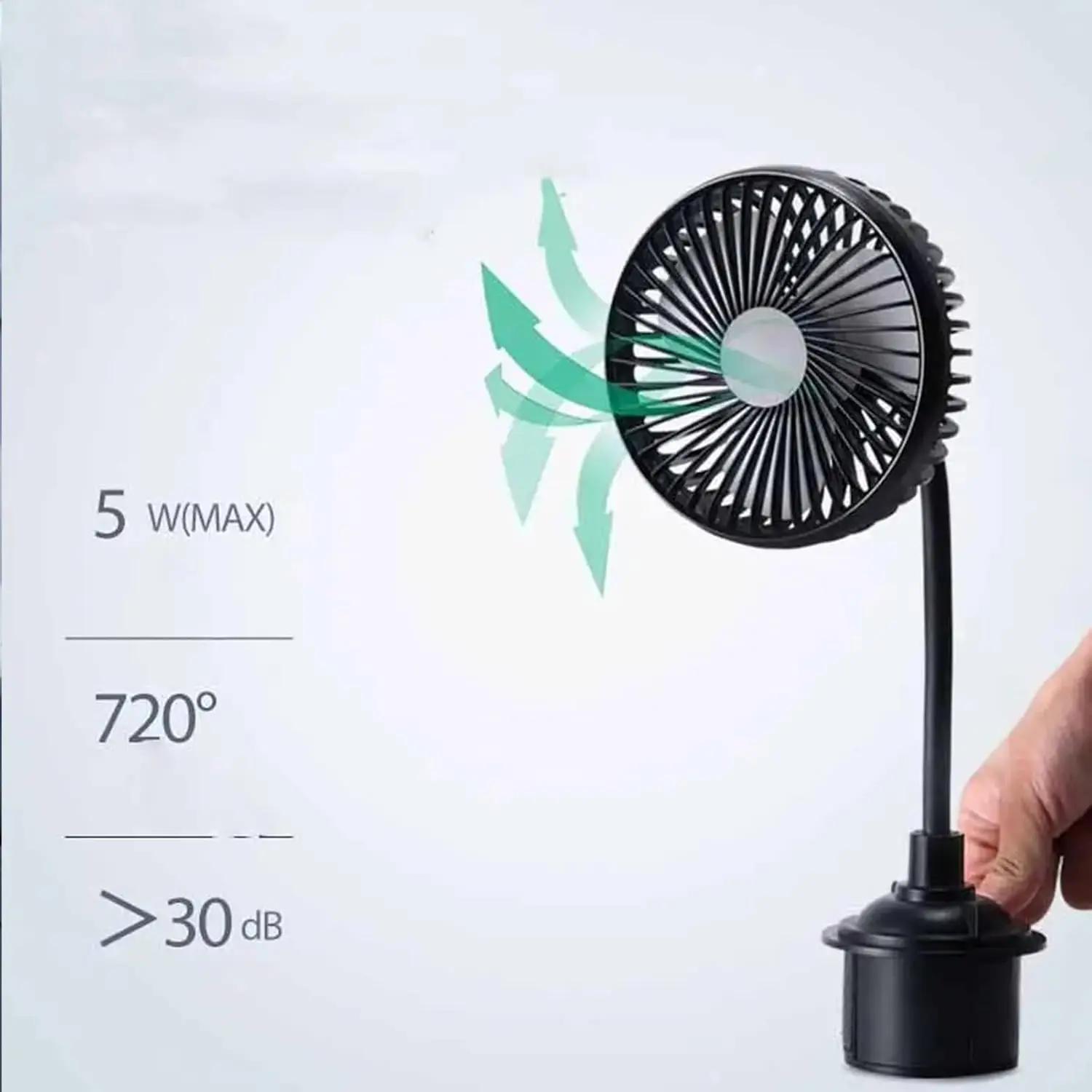 Автомобильный вентилятор Yosoo Health Gear с питанием от USB, гибким шлангом, низким уровнем шума, 3 регулируемыми скоростями, портативный, для автомобильных подстаканников (art.: 3920da6327366) - 3920da6327366