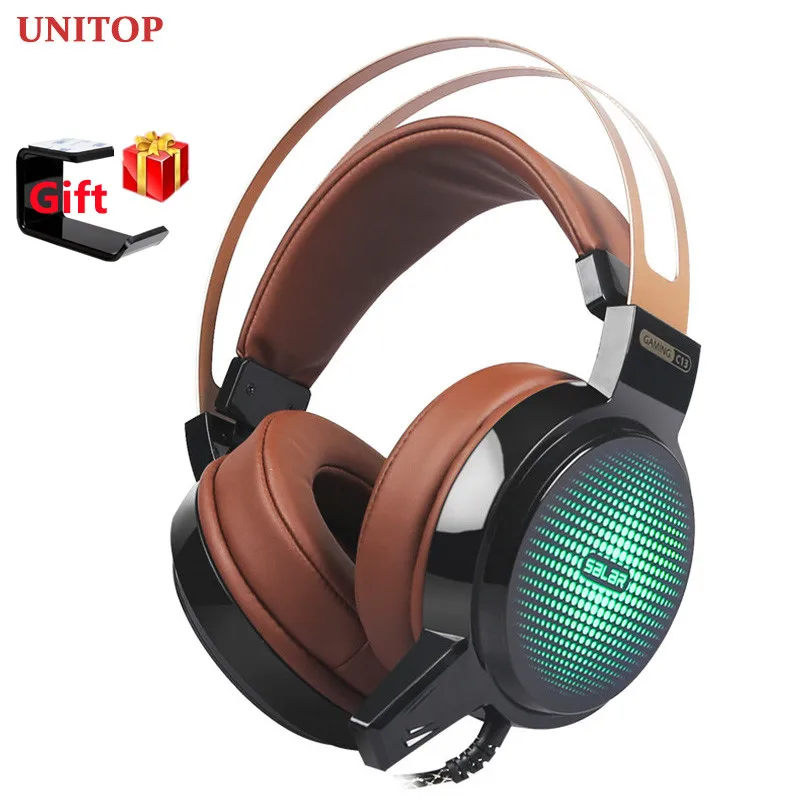 

Игровая гарнитура UNITOP Salar C13, большие проводные наушники с микрофоном, светодиодный светильник ка, стерео, с глубокими басами, для ПК, компьют...
