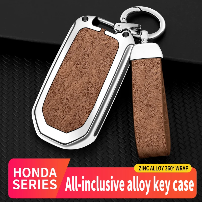 

Leather Zinc Alloy Car Key Case Cover For Honda Civic Accord HRV CRV XRV CR-V Crider Fit Odyssey Pilot Jade Keychain Accessories