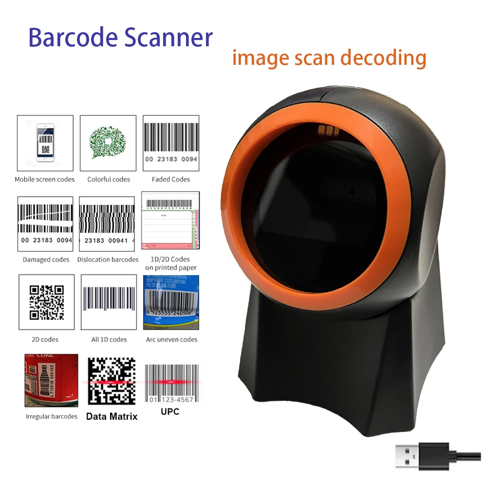 Scanner de Código de Barras Omnidirecional Desktop Automático 1d 2d qr Código Matriz Dados Pdf417 Leitor Usb para o Pagamento da Loja de Supermercado 2d
