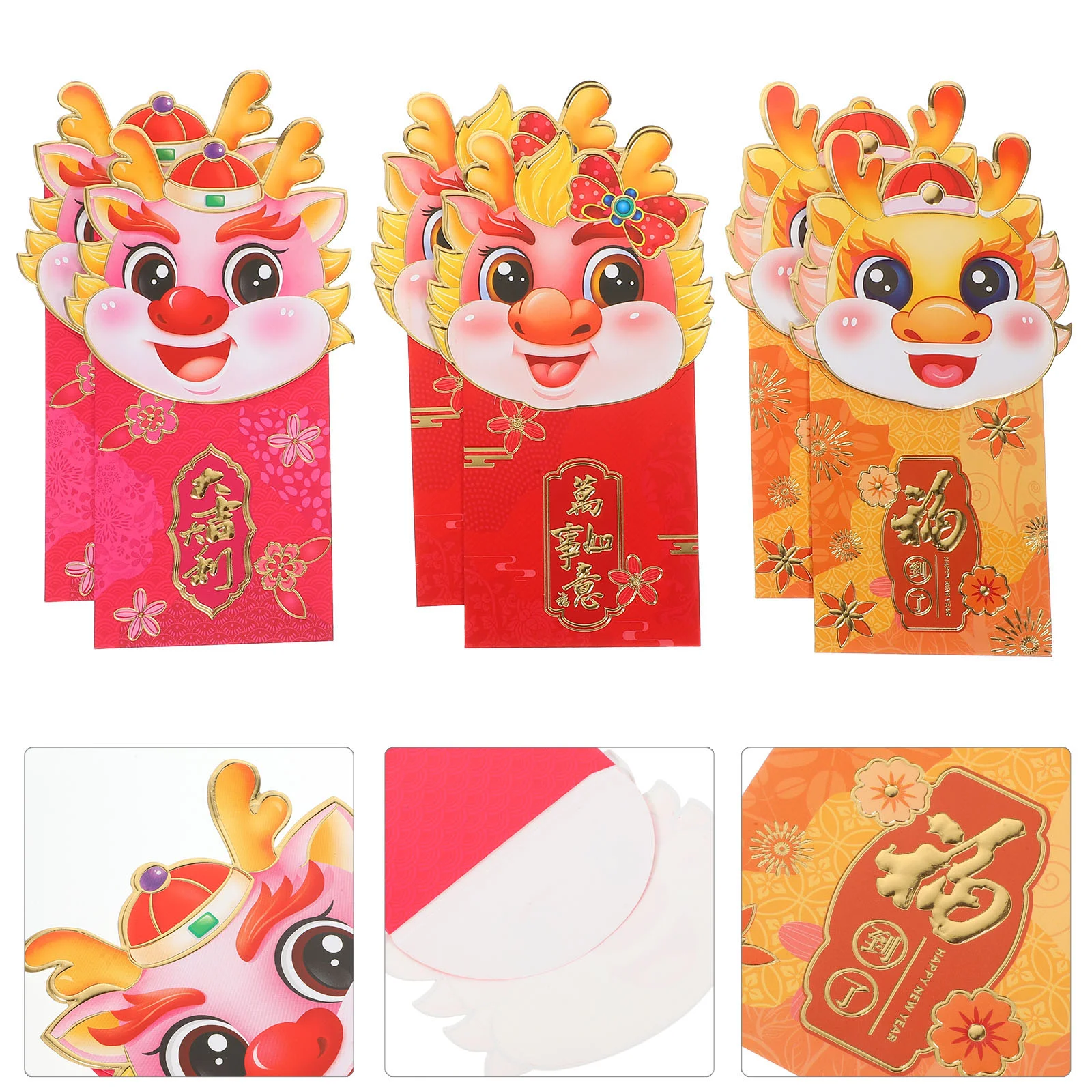 

Красный конверт на новый год, Подарочный карман для денег, пакеты в китайском стиле, бумажник для праздника дракона 2024, мультяшный кошелек со знаками Зодиака, 6 шт.