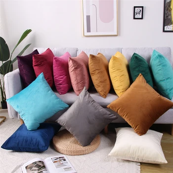 45x45cm Solid Color Luxury Velvet Throw Pillow Case Sofa Car Seat/Back Lumbar Cushion Cover Home Decor Bed Soft Pillowcase