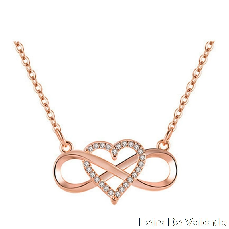 Модное романтическое ожерелье цвета розового золота и серебра с фианитом |