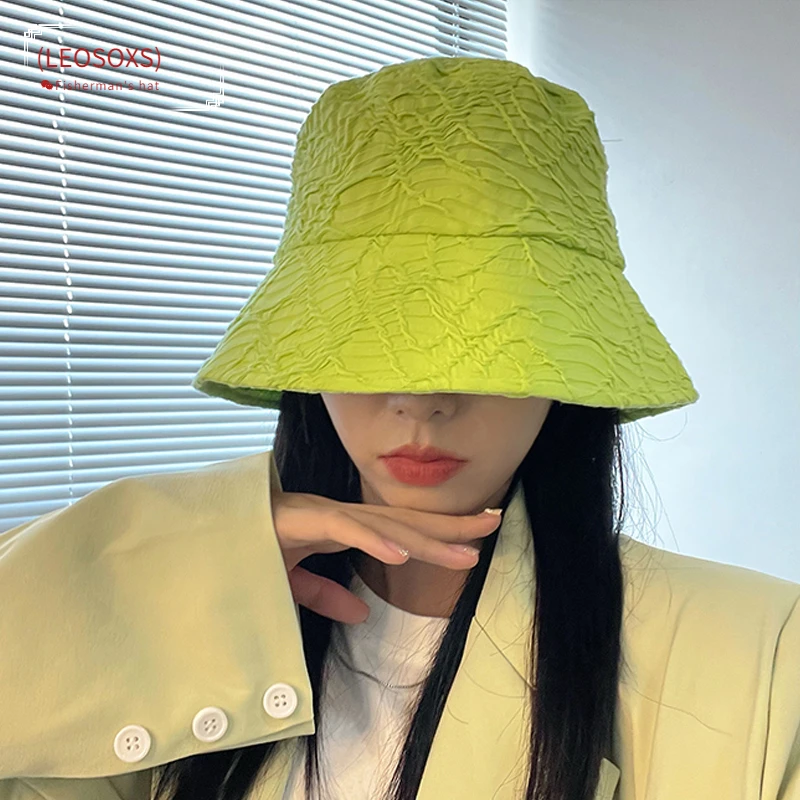 

2022 New Retro Embossed Texture Wild Basin Hat Japanese Simple Solid Color Fisherman Hat Korean Casual Niche Design Hat