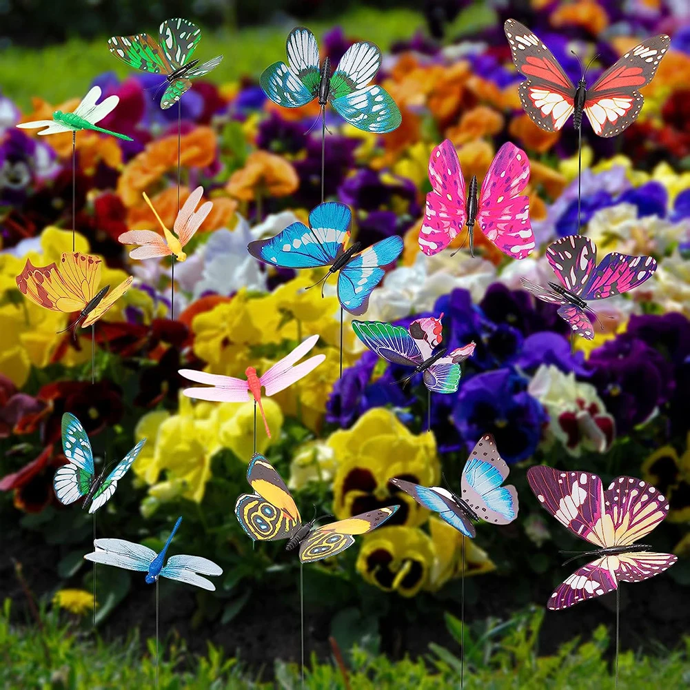

50Pcs/set Butterflies Garden Yard Plant Colorful Whimsical Butterfly Stakes Decoracion Outdoor Decor Flower Pots Decoration