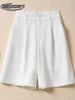 white suit shorts women 2022 high waist oversized womens summer shorts button pockets straight shorts ladies knee length pants
