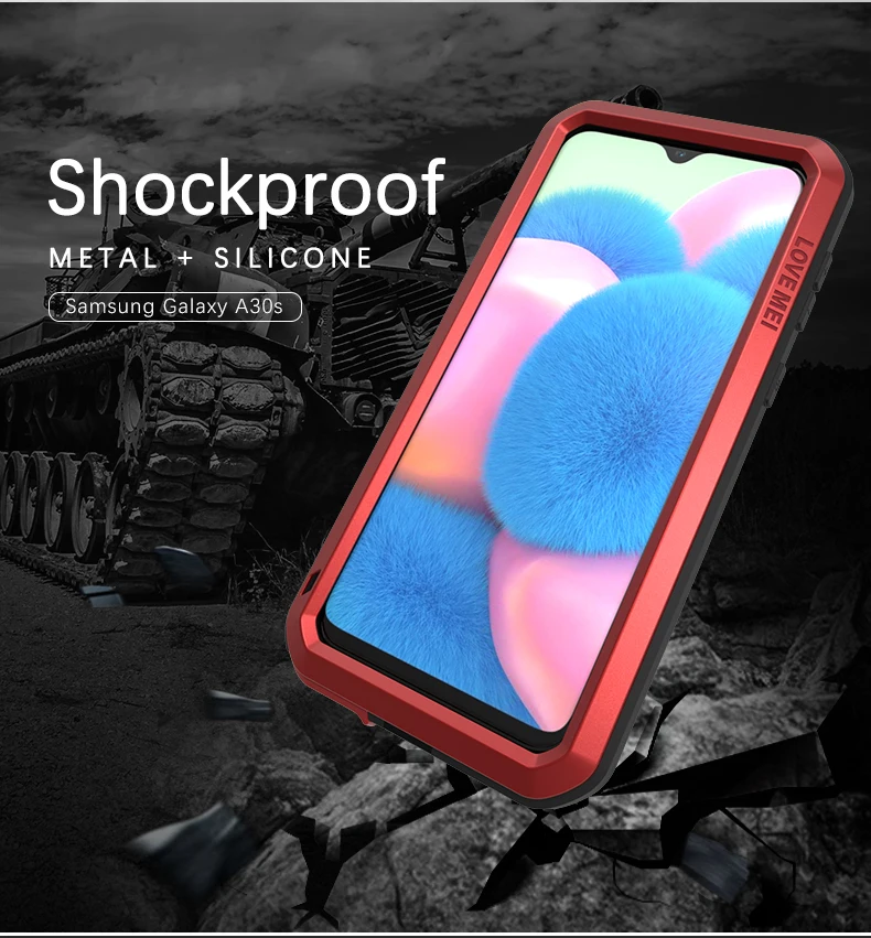 Love Mei Shock Dirt Proof Water Resistant Metal Armor Phone Case For Samsung Galaxy A30s A30 A20 A50s A70 A70s A40s A90 Cover