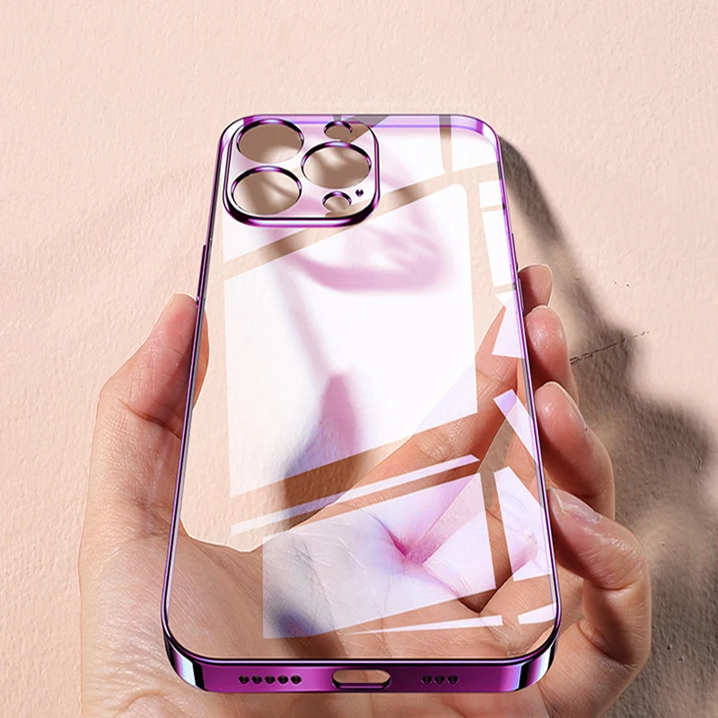 

YYDS 2022 New Luxury Square Plating TPU Transparent Phone Case For iPhone 13 12 11 Pro XS Max Mini XR X 7 8 Plus Soft Thin Cover