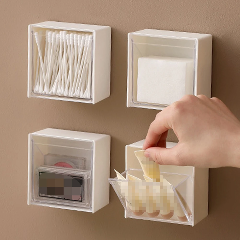 

1Set Transparent Storage Case Waterproof Punch-free Wall Mounted Hair Band Cotton Swab Box Home Accessories Bathroom Accessories