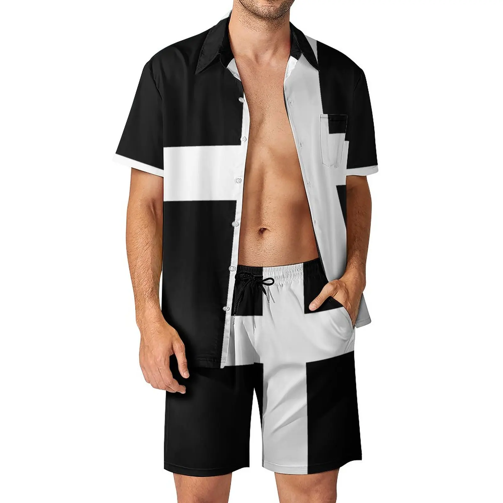 

Saint Piran’s Flag (Cornish Flag) Men's Beach Suit Unique 2 Pieces Pantdress High Grade Leisure Eur Size