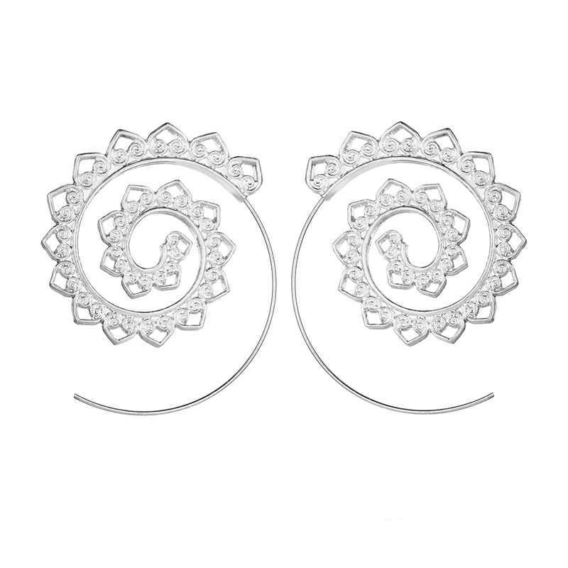 

Ornate Swirl Hoop Earring Bohemia Drop Hoop Earrings Ethnic Tribal Round Charms Pendants For Earring Fashion Jewelry