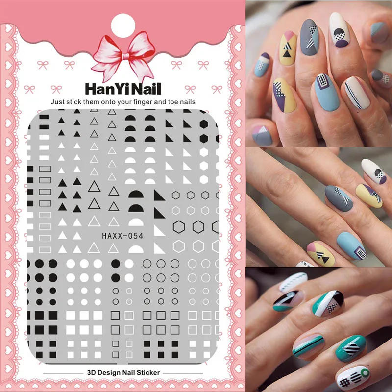 

3D nail art sticker geometric square triangle spot pattern DIY manicure accessories ultra thin slider nail decal HY008