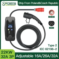 portable ev charger wallbox 22 kw touch adjustable level 2 type 2 cable 5m fast electric vehicle 32a 3p charging