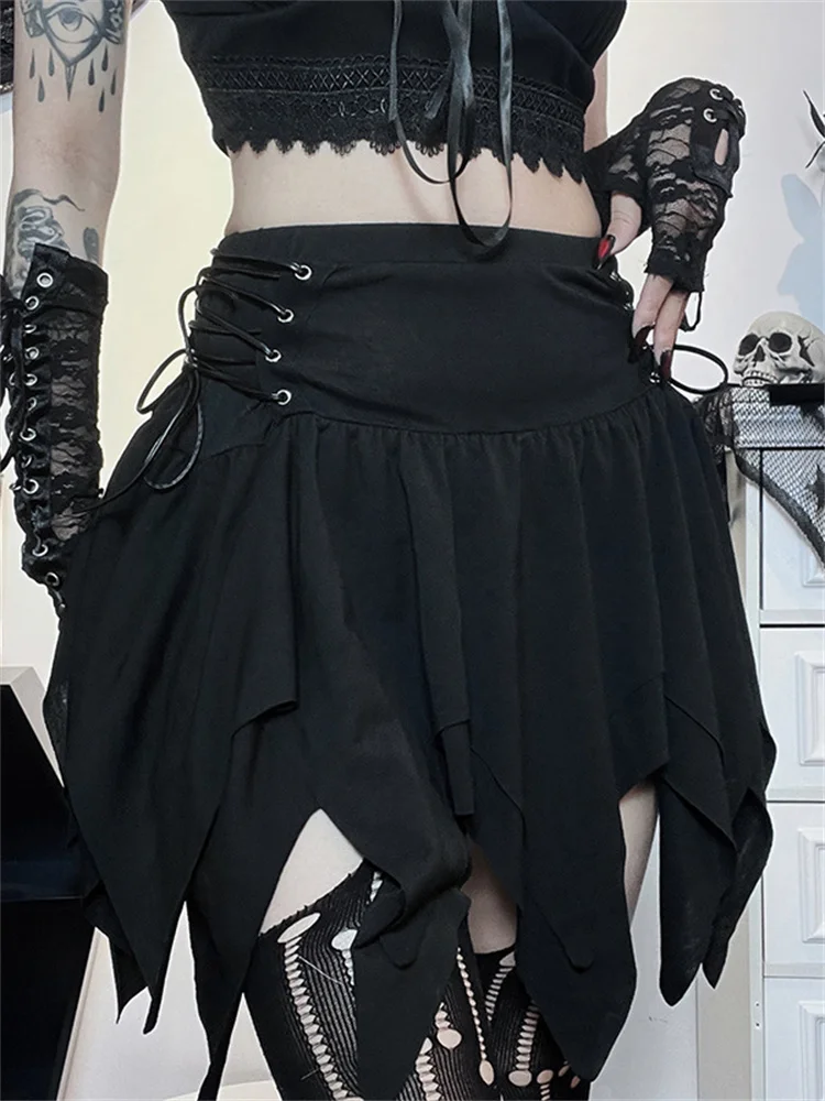 

Harajuku Retro Gothic Cotton Japanese Mini Skirts Plaid Irregular Criss Cross High Waist Punk Pleated Sexy Cosplay Summer Skirts