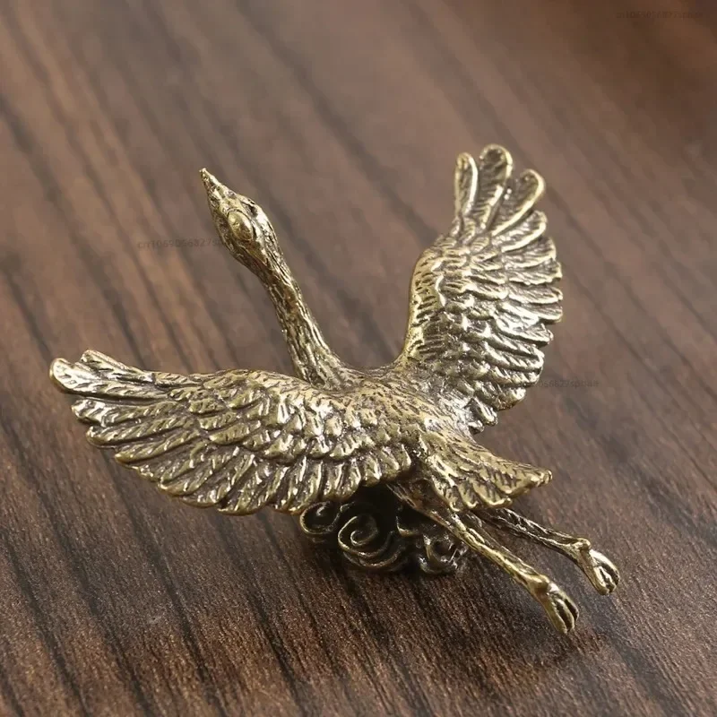 1Pc Brass Crane Figurines Miniatures Desktop Ornaments Living Room Decorations Crafts Accessories Small Animal Statue Decor