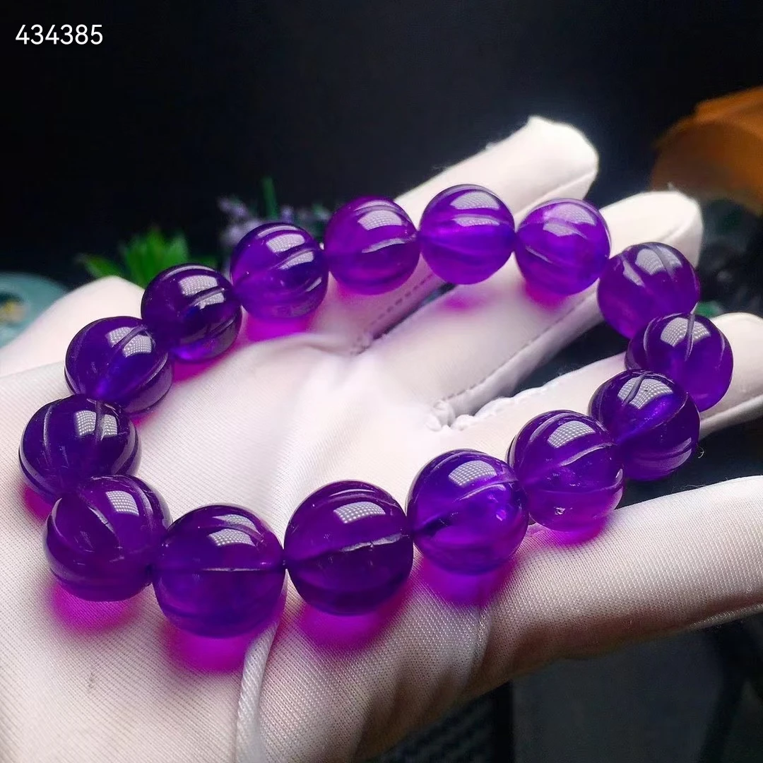 

Natural Purple Amethyst Quartz Clear Carved Beads Bracelet 13.5-14.5mm Amethyst Quartz Women Men Stretch Bracelet Stone AAAAA