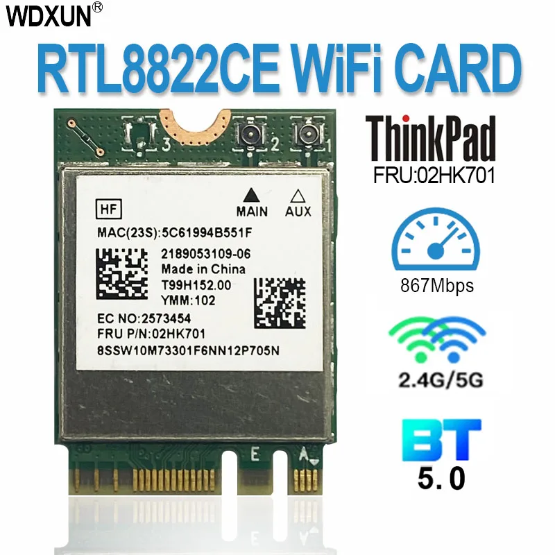 802.11AC RTL8822CE 8822CE беспроводная Wi-Fi 867 Мбит/с Bluetooth 5,0 NGFF FRU 02HK701 сетевая карта для Lenovo E460 E465 E470 E475 E560